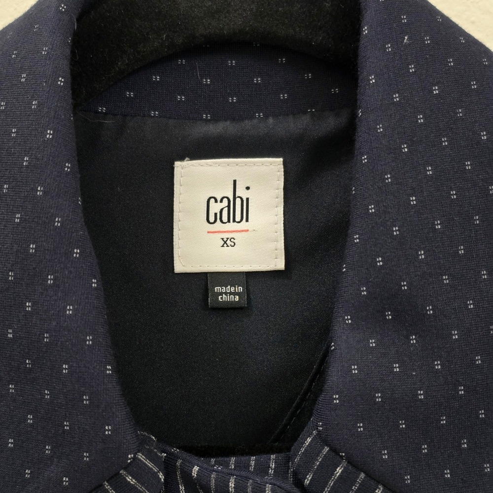 Cabi Sunday Topper Coat Navy Blue Micro Dot Pinstripe Trim Jacket 5658 Womens XS - Picture 5 of 6